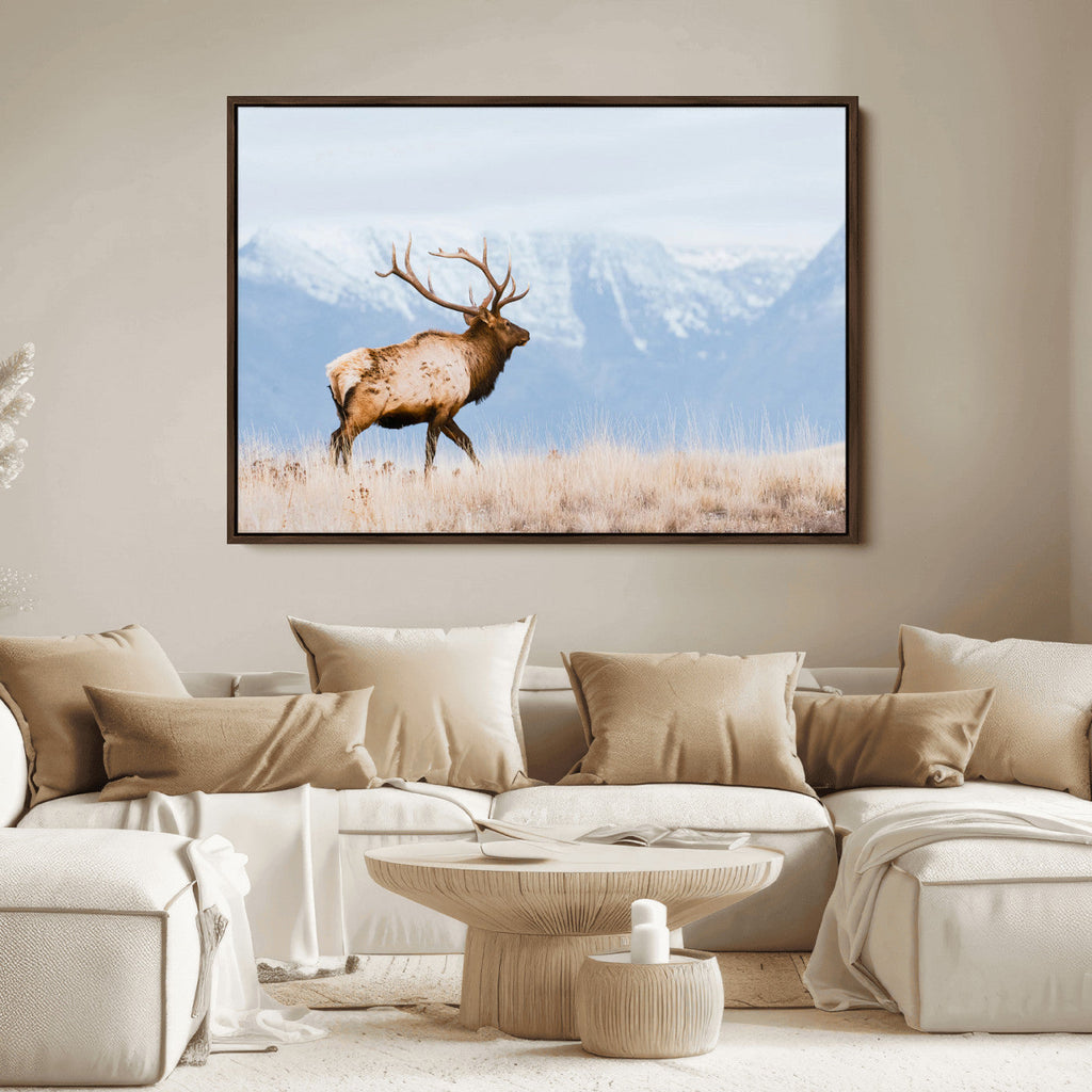 Elk Photography Wall Art Canvas Print, Framed Mountain Wildlife Art, Rustic Lodge Decor