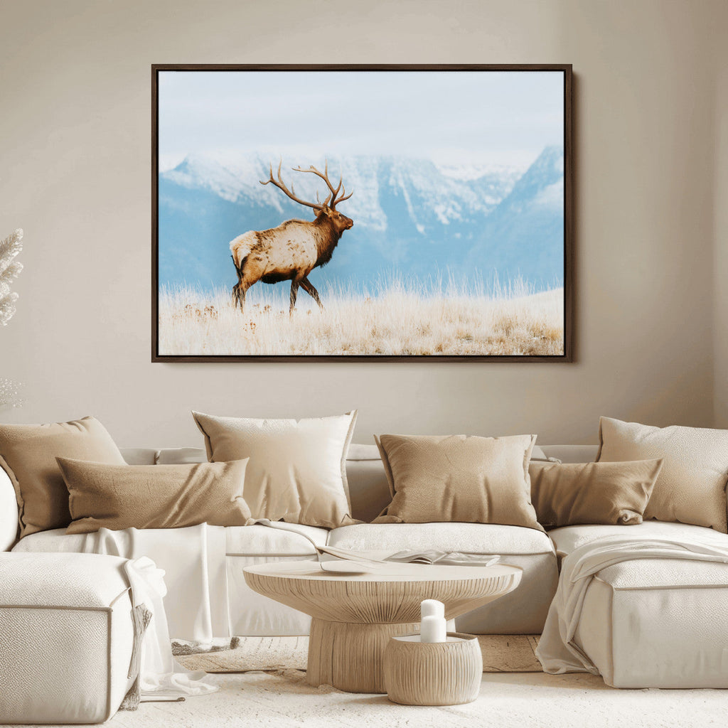 Mountain Elk Wall Art Canvas Print, Framed Rustic Wildlife Art, Lodge Style Decor