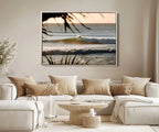 Sunset Surf Wall Art Canvas Print, Framed Golden Hour Waves Boho Beach Art