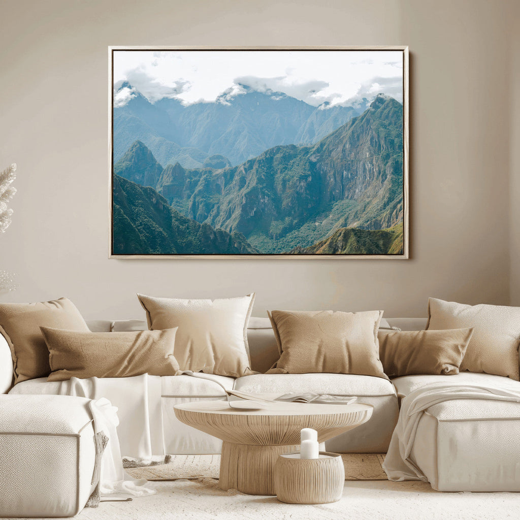 Misty Mountain Wall Art Canvas Print, Framed Cloudy Andean Art, Rugged Mountain Landscape