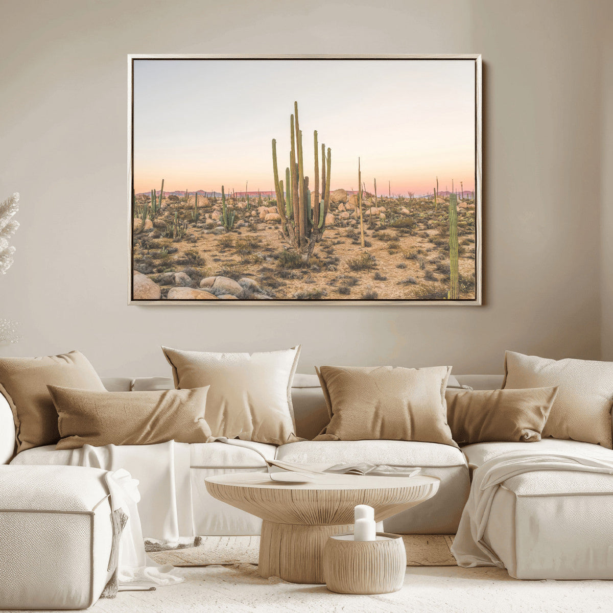 Desert Cactus Wall Art Canvas Print, Framed Baja Desert Art, Pastel Southwestern Decor