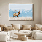 Mountain Elk Wall Art Canvas Print, Framed Rustic Wildlife Art, Lodge Style Decor