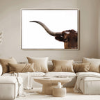 Texas Longhorn Wall Art Canvas Print, Framed Minimalist Cow Art, Ranch Style Decor
