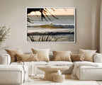 Sunset Surf Wall Art Canvas Print, Framed Golden Hour Waves Boho Beach Art