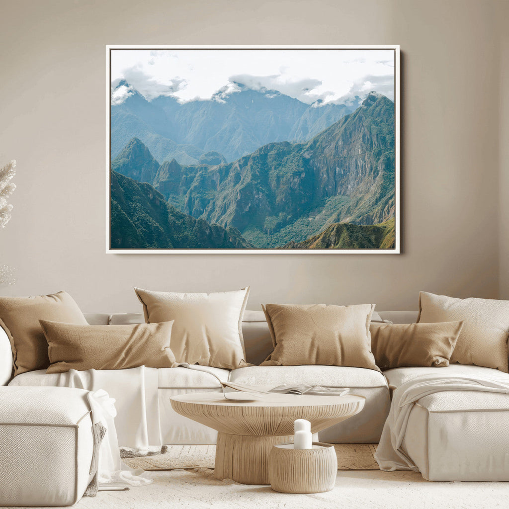 Misty Mountain Wall Art Canvas Print, Framed Cloudy Andean Art, Rugged Mountain Landscape
