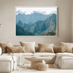 Misty Mountain Wall Art Canvas Print, Framed Cloudy Andean Art, Rugged Mountain Landscape