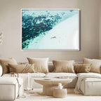 Minimal Beach Wall Art Canvas Print, Framed Ocean Swimming Art, Clear Ocean Decor