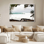 Tropical Surf Wall Art Canvas Print, Framed Palm Tree View Art, Boho Beach House Decor
