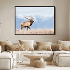 Elk Photography Wall Art Canvas Print, Framed Mountain Wildlife Art, Rustic Lodge Decor
