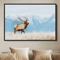 Mountain Elk Wall Art Canvas Print, Framed Rustic Wildlife Art, Lodge Style Decor