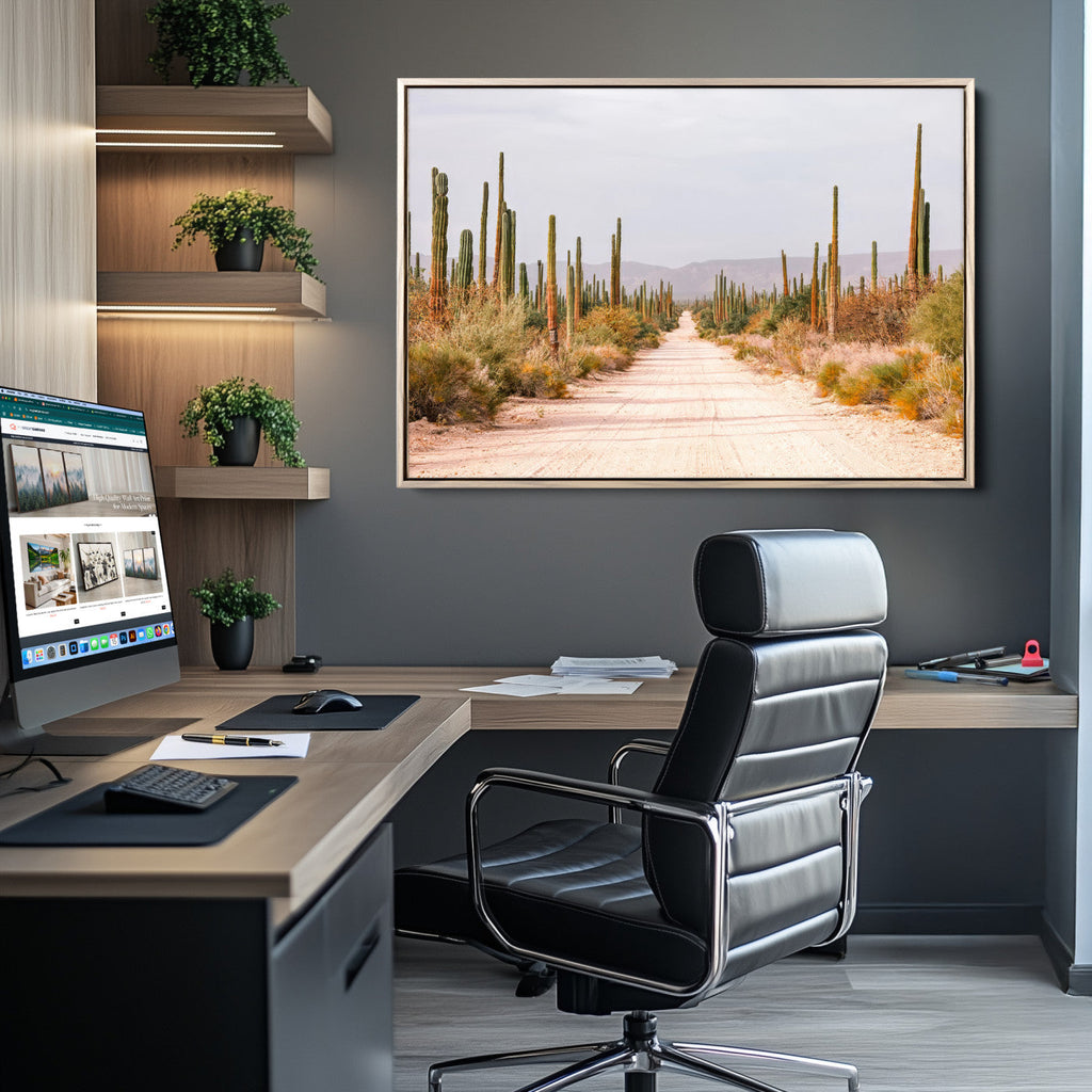 Desert Cactus Wall Art Canvas Print, Framed Southwestern Art, Bohemian Western Decor