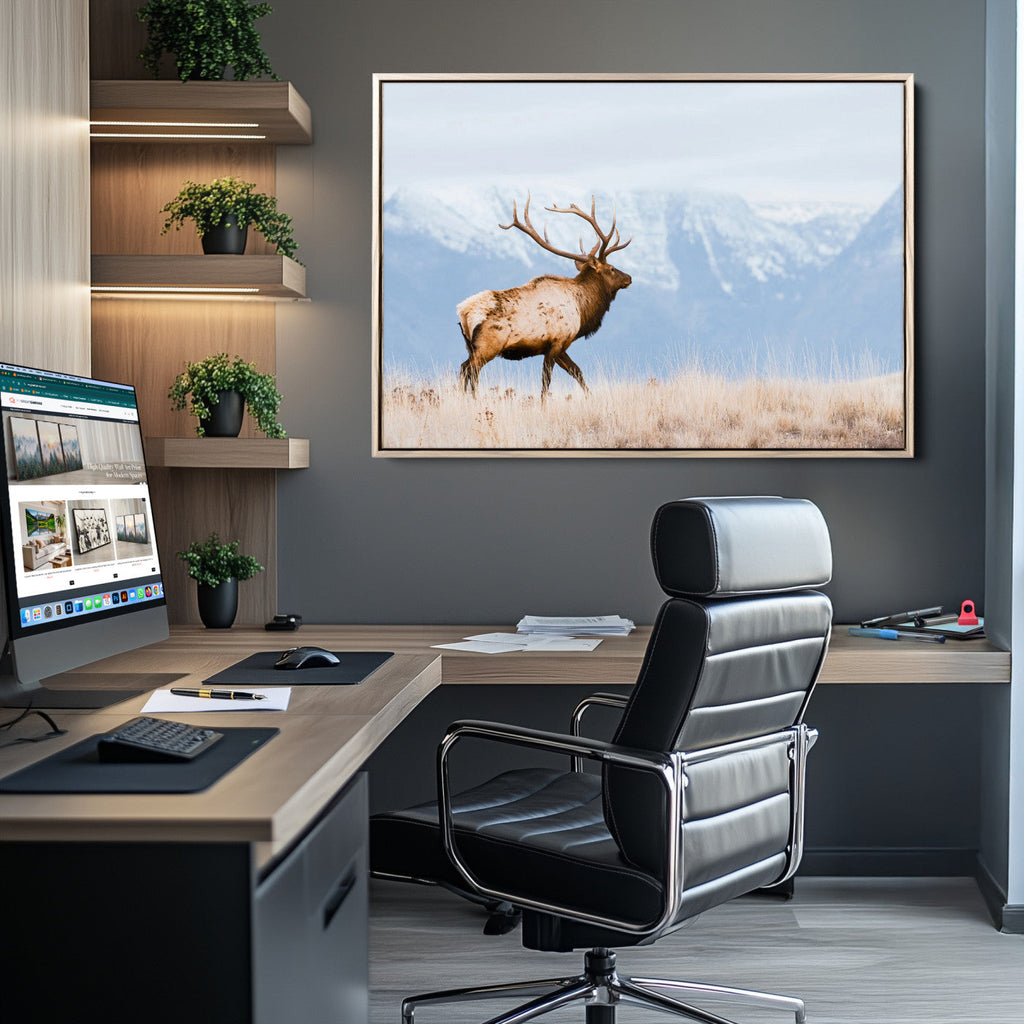 Elk Photography Wall Art Canvas Print, Framed Mountain Wildlife Art, Rustic Lodge Decor