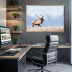 Elk Photography Wall Art Canvas Print, Framed Mountain Wildlife Art, Rustic Lodge Decor