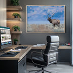 Elk Wall Decor Canvas Print, Framed Rustic Wildlife Art, Mountain Elk Landscape