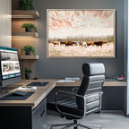 Country Cow Herd Wall Art Canvas Print, Framed Farmhouse Cattle Scene, Rustic Ranch Decor