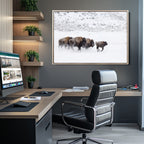 Bison Herd Wall Art Canvas Print, Framed Snowy Bison Scene, Winter Wildlife Decor