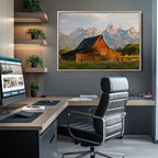 Rustic Barn Wall Art Canvas Print, Framed Western Landscape Art, Farmhouse Style Decor
