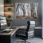 Winter Forest Wall Art Canvas Print, Framed Frosty Woodland with Misty Trees