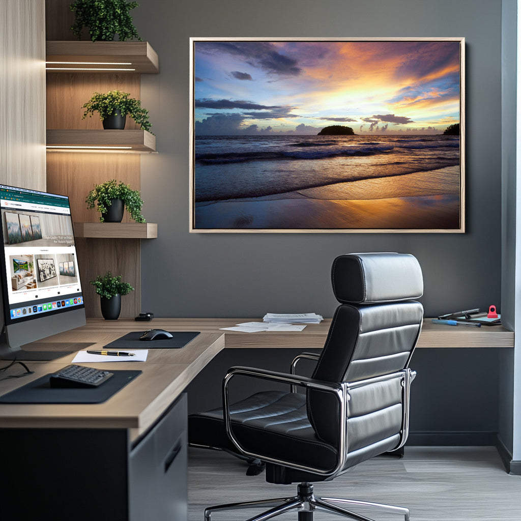 Beach Sunset Wall Art Canvas Print, Tropical Ocean Waves