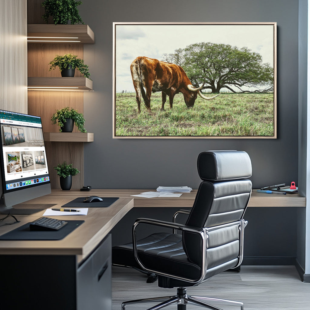 Texas Longhorn Wall Art Canvas Print, Rustic Western Ranch