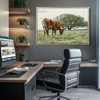Texas Longhorn Wall Art Canvas Print, Framed Rustic Ranch Western Cattle