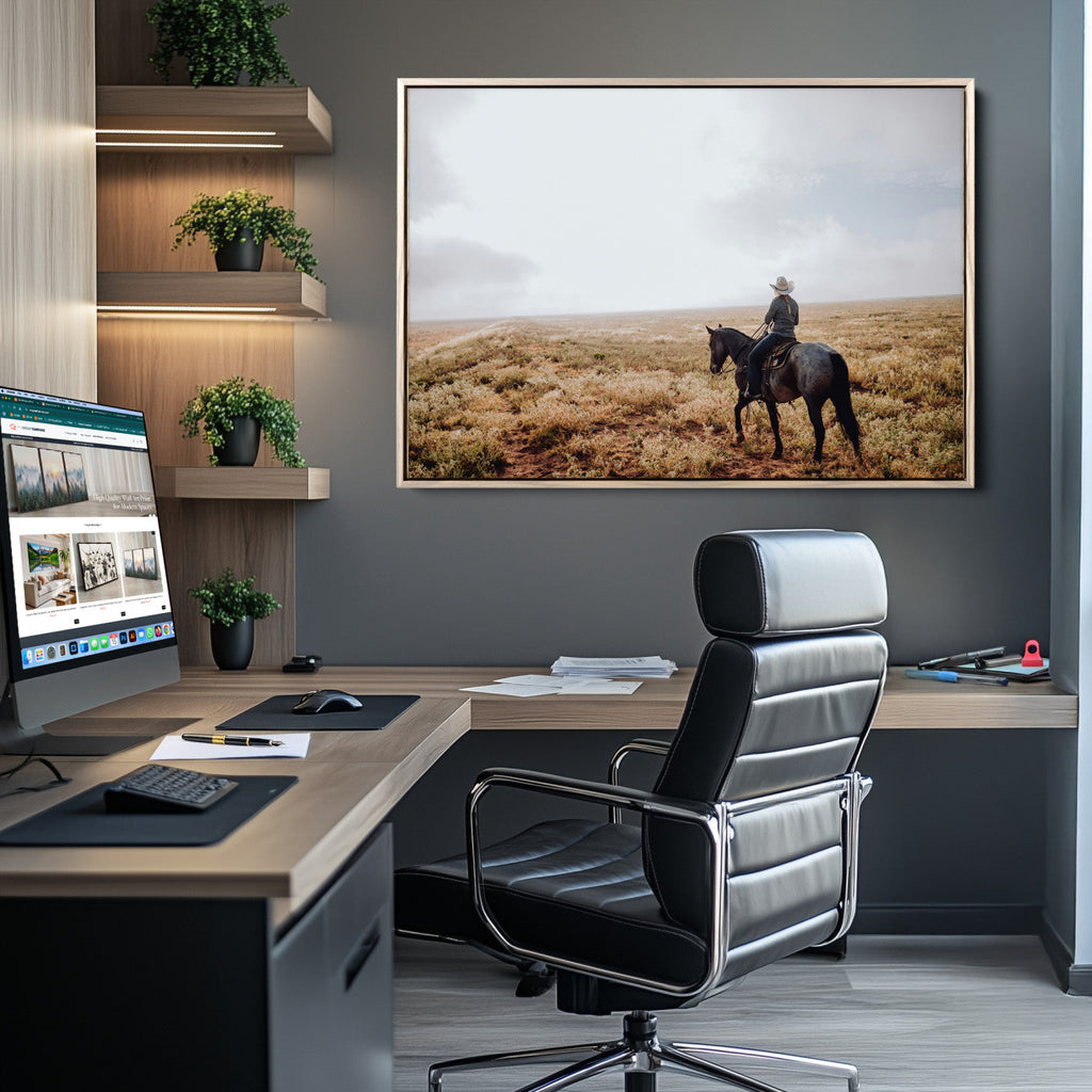 Cowboy Wall Art Canvas Print, Framed Western Rustic Ranch Scene