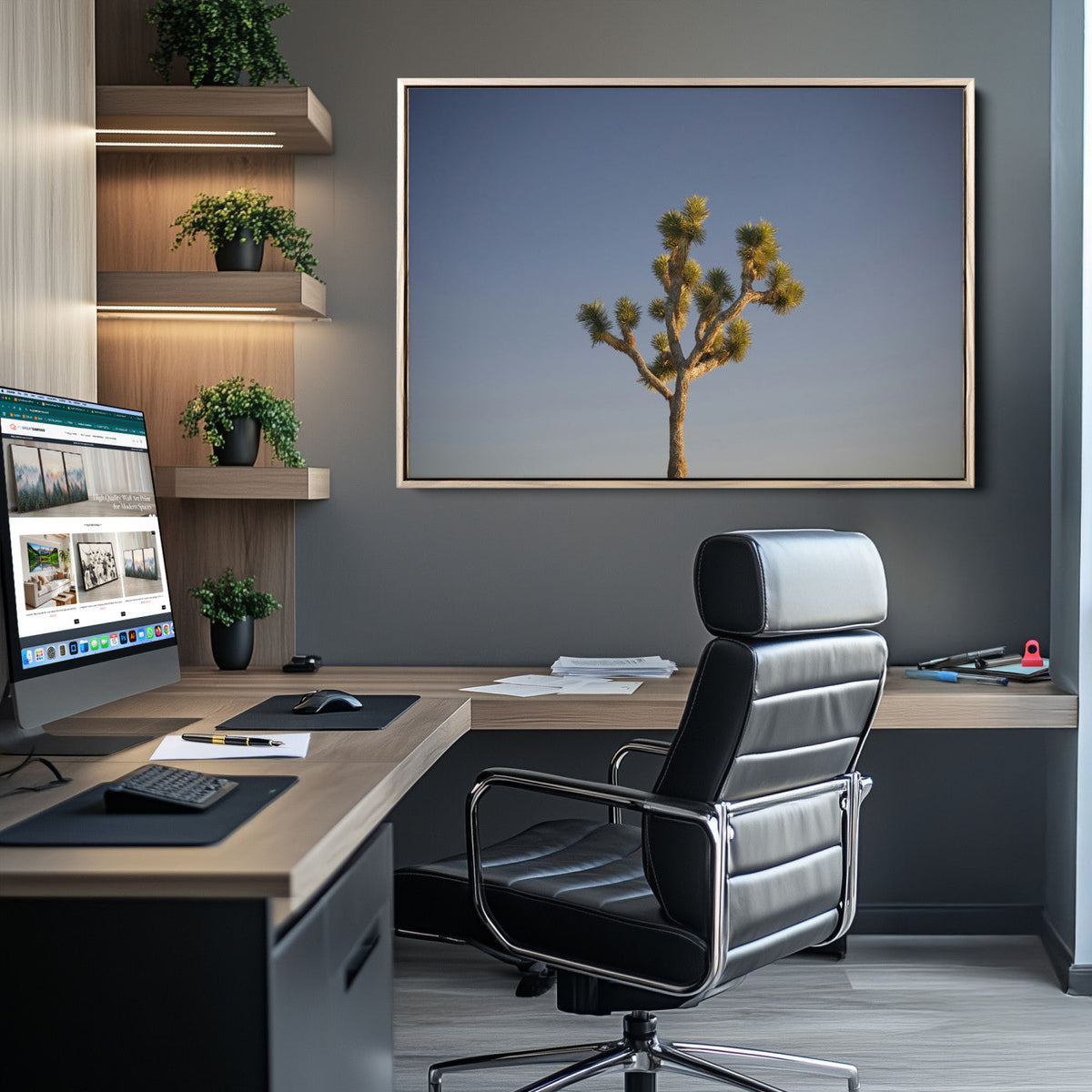 Joshua Tree Wall Art Canvas Print, Framed Southwestern Desert Landscape