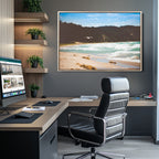 Tranquil Beach Wall Art Canvas Print, Framed Blue Ocean Waves on a Sandy Shore