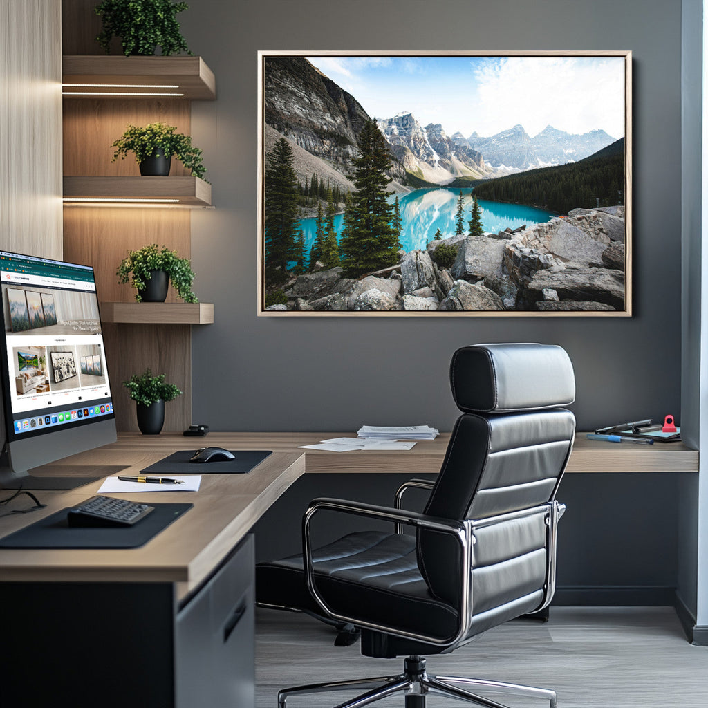 Canadian Rockies Wall Art Canvas Print, Framed Mountain Landscape with Turquoise Water