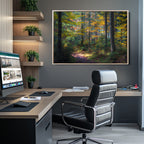 Autumn Forest Wall Art Canvas Print, Framed Fall Woodland with Golden Leaves