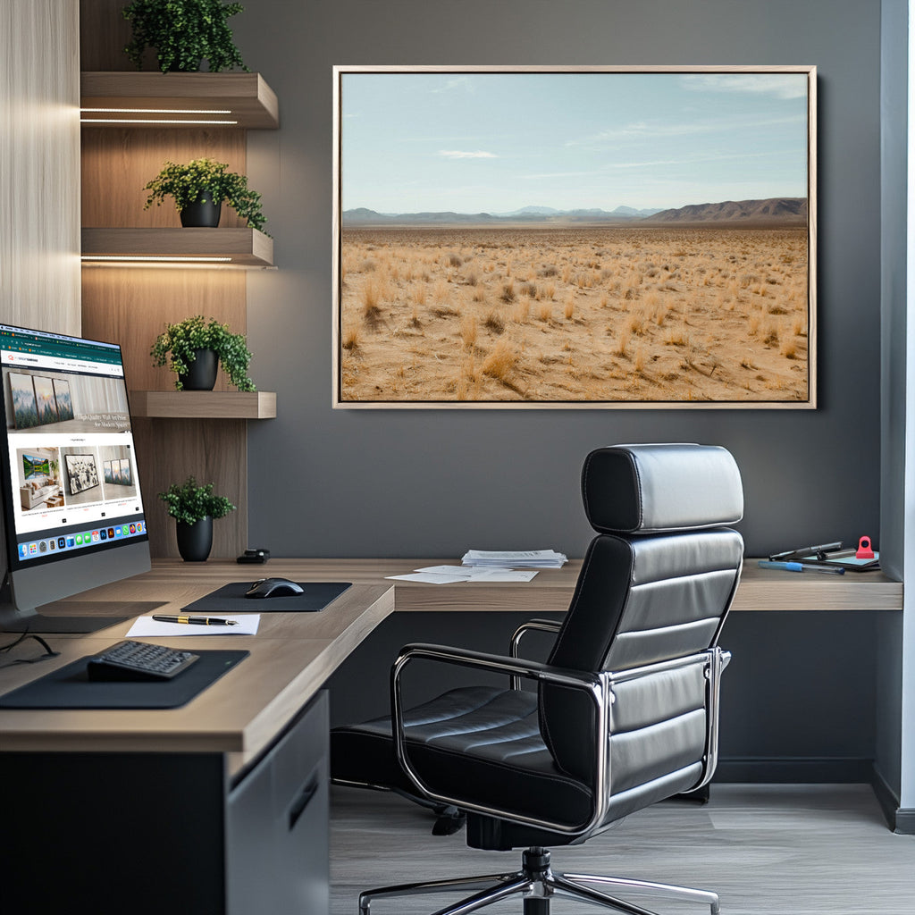 Desert Plains Wall Art Canvas Print, Golden Light Over Dry Grass and Open Horizon