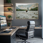 Wild Bison Wall Art Canvas Print, Majestic Mountain Pines and Misty Wilderness