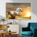 Large Wall Art Galloping White Horse at Sunset Canvas Print