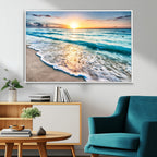 Sunset Beach Waves Canvas Wall Art | Ocean Sunset Coastal Print