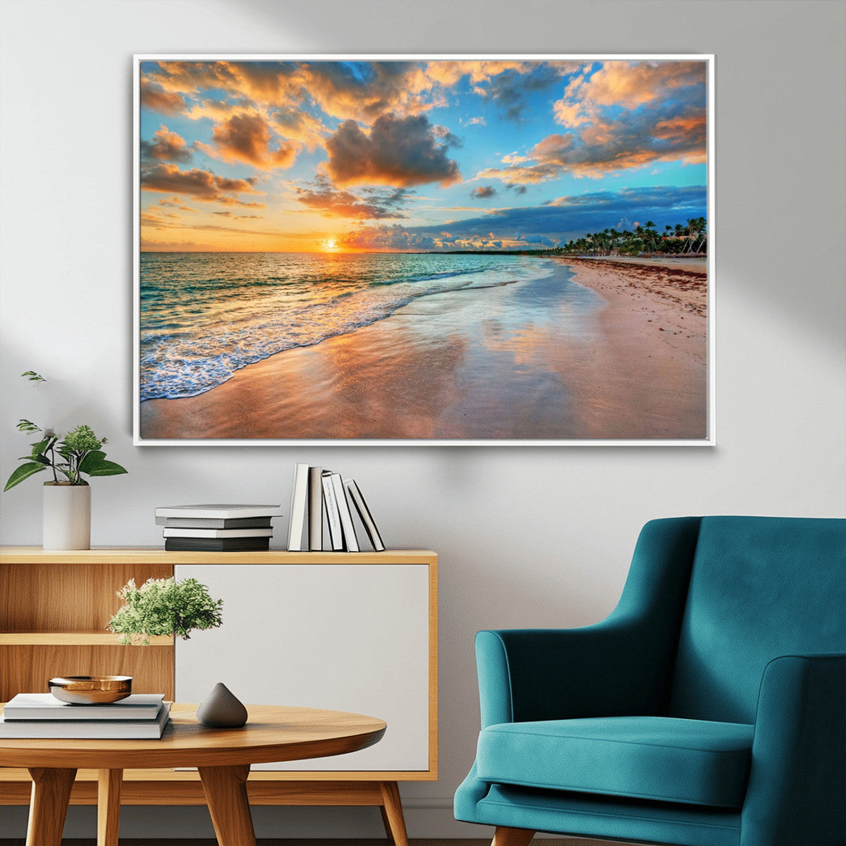 Sunset Beach Canvas Wall Art | Tropical Triptych Seascape Print