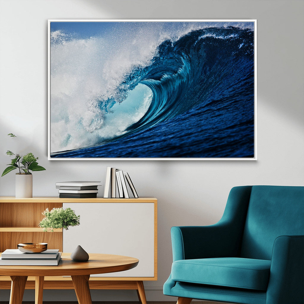 Ocean Wave at Sunset Canvas Art, Large Wall Print of Vibrant Water Waves