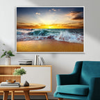 Golden Sunset Ocean Waves Wall Art Canvas Print | Multi Panel Beach Canvas Set, Coastal Triptych