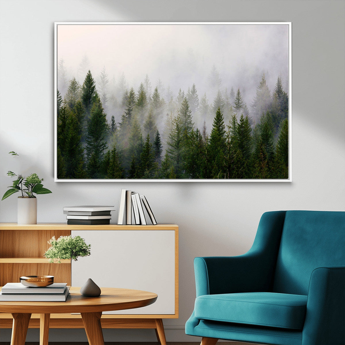 Forest Wall Art Canvas Print | Foggy Forest Wall Art | Pine Wood Forest Print