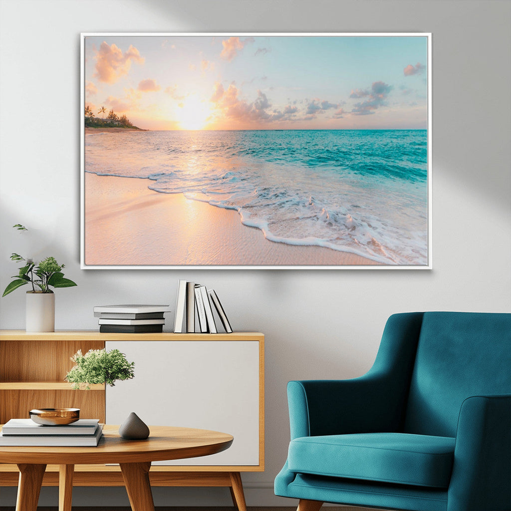 Beach Wall Art, Stunning Ocean Sunset Canvas Print with Coastal Design for Relaxing Home Decor