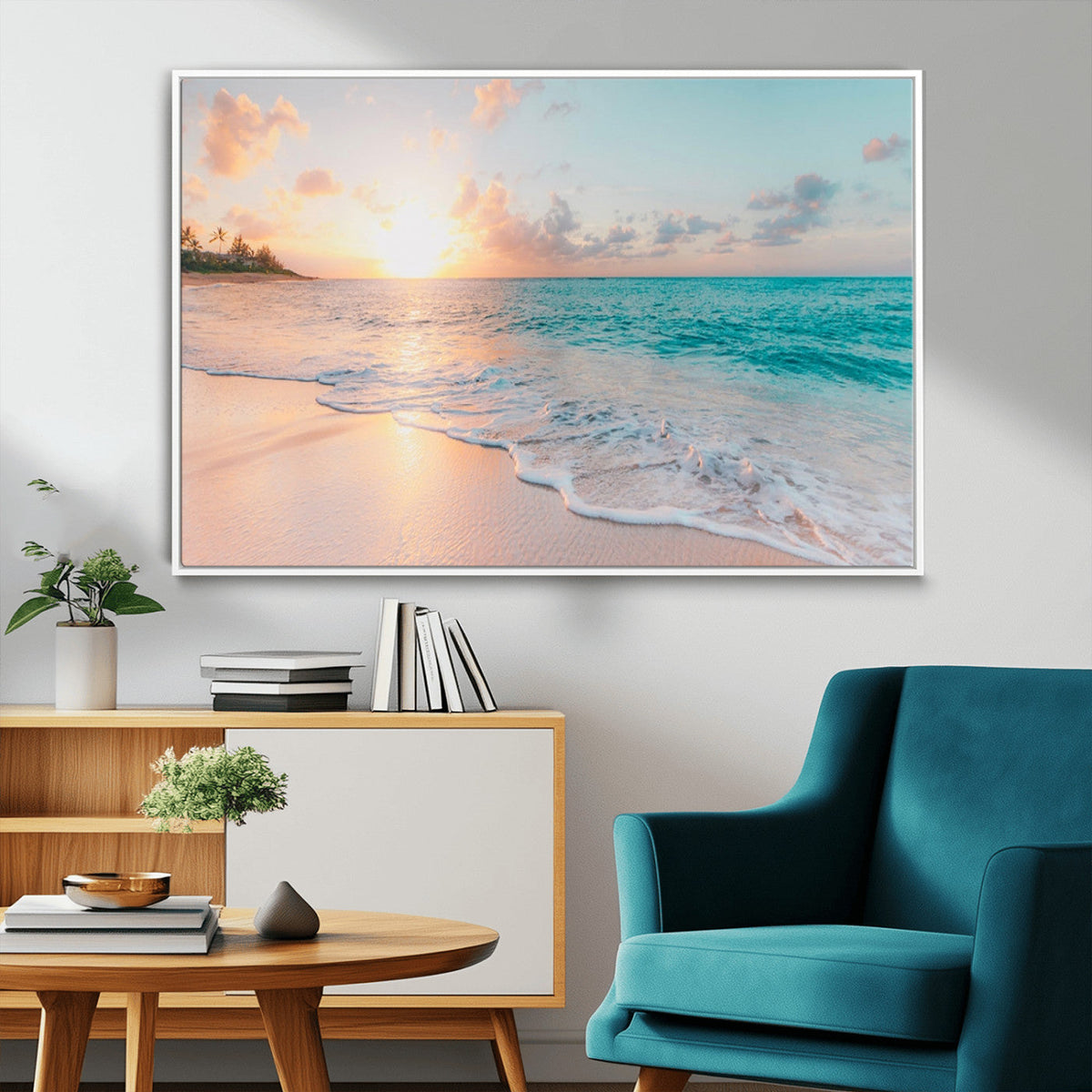Beach Wall Art, Stunning Ocean Sunset Canvas Print with Coastal Design for Relaxing Home Decor