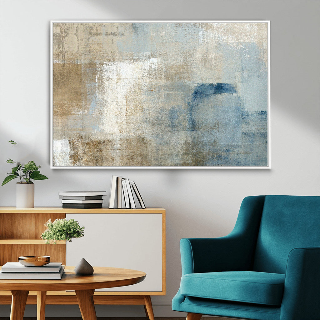 Abstract Blue and Beige Wall Art, Modern Minimalist Canvas Print Set