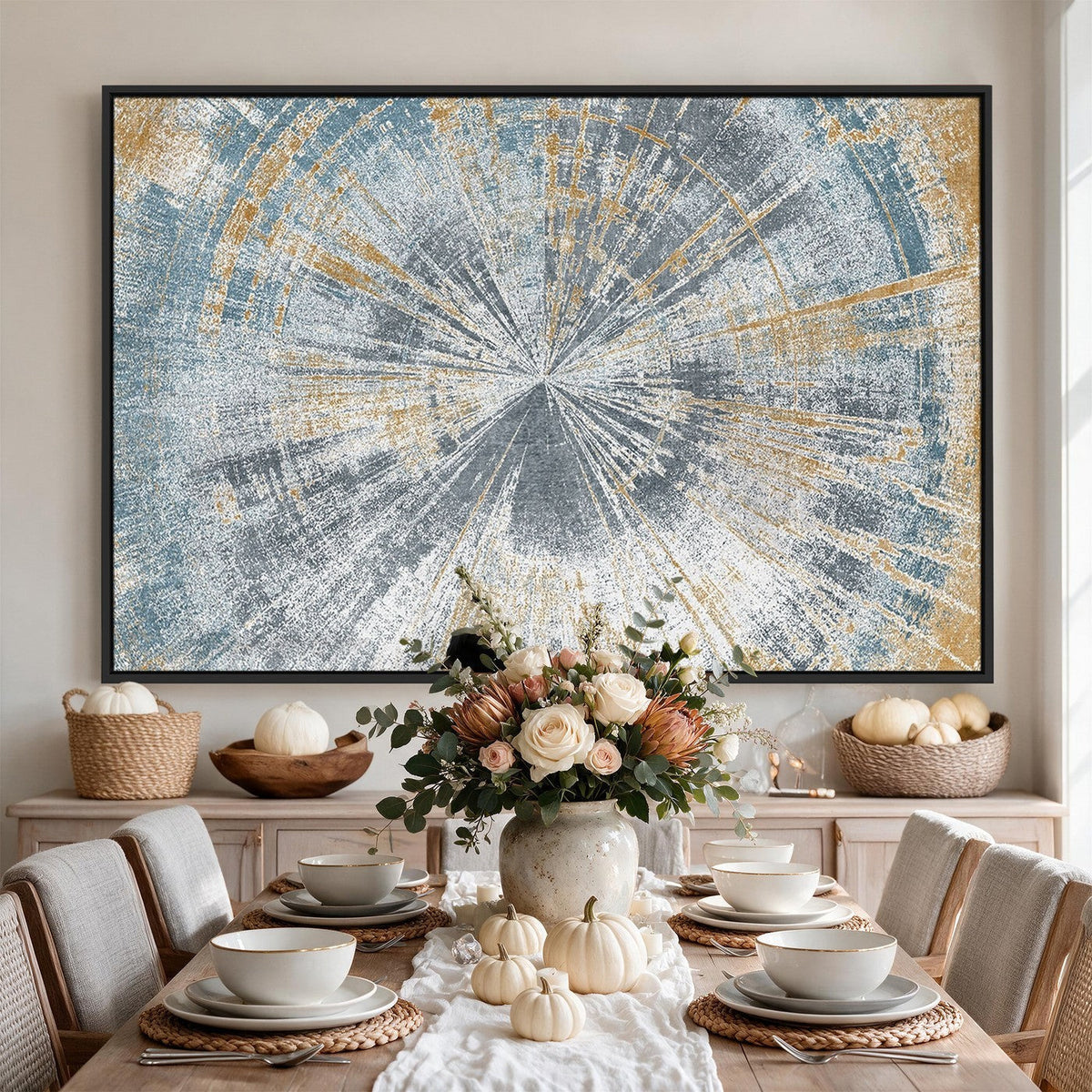 Radiant Abstract Wood Rings Canvas Art, Modern Triptych Wall Decor for Living Room or Office