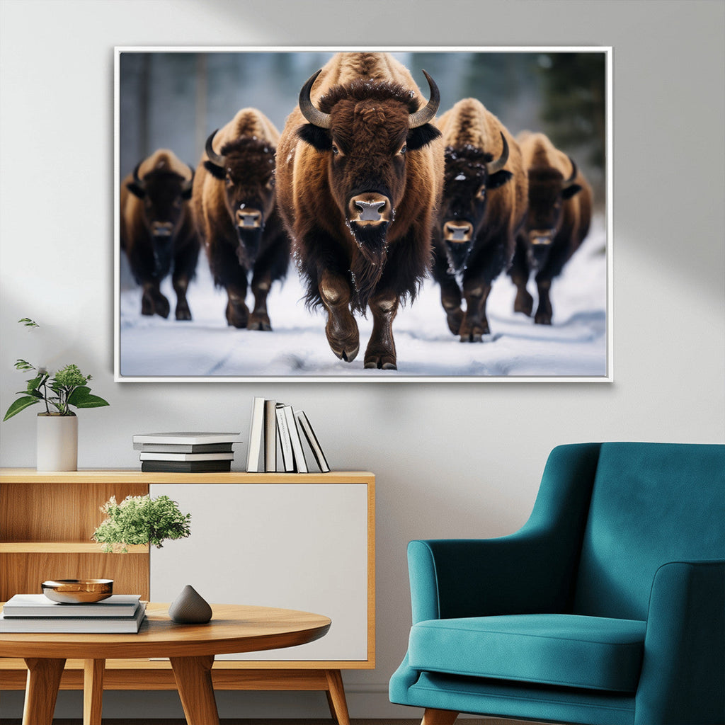 Buffalo Wall Art Canvas Print, American Bison Herd Wall Art