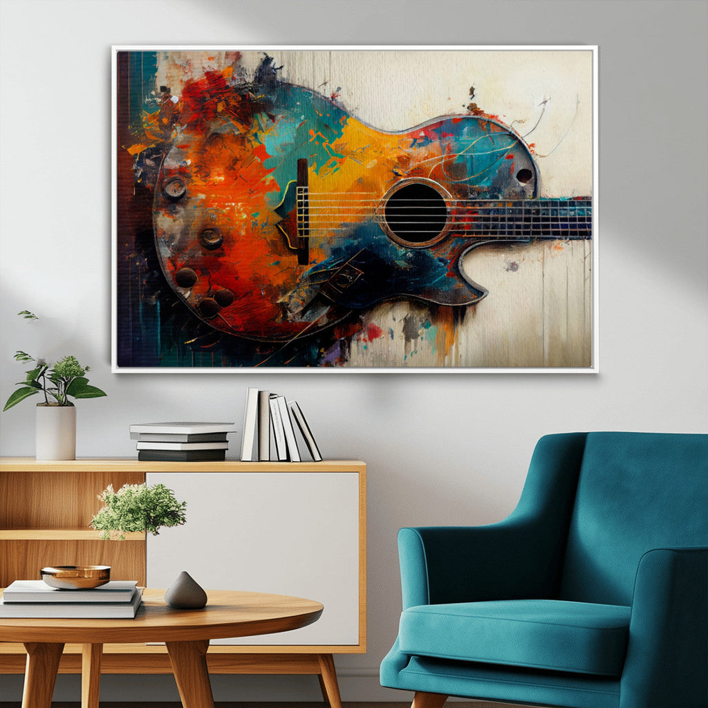 Abstract Guitar Wall Art Canvas | Vibrant Music-Inspired Art for Living Room or Studio