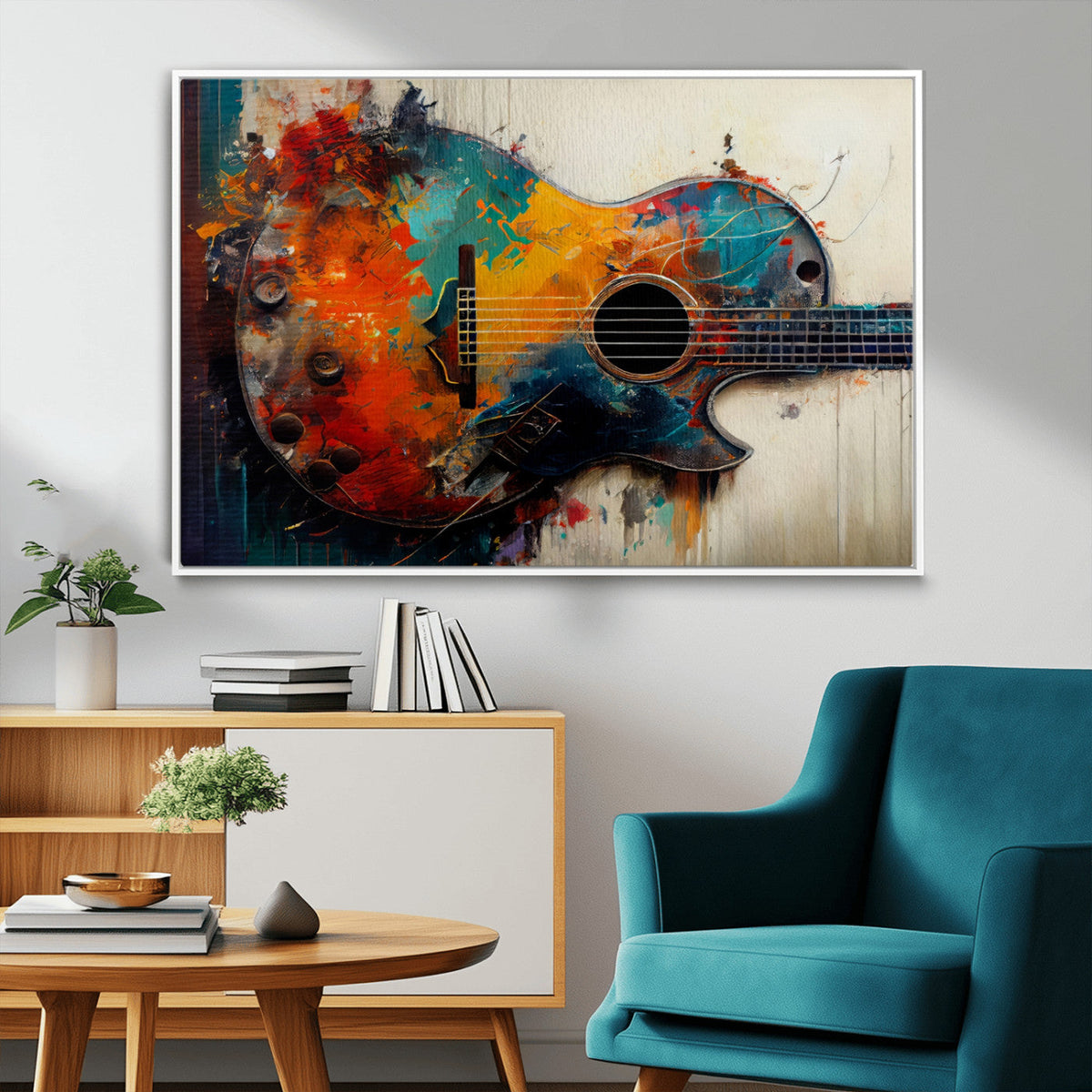 Abstract Guitar Wall Art Canvas | Vibrant Music-Inspired Art for Living Room or Studio