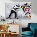 Banksy Art Behind the Curtain Street Wall Art Canvas Print | Urban Graffiti Style Wall Decor