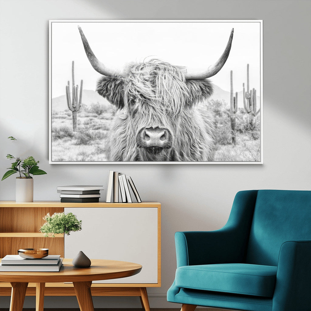 Rustic Charm, Cow Longhorn Black White Bighorn Wall Art