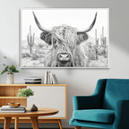 Rustic Charm, Cow Longhorn Black White Bighorn Wall Art