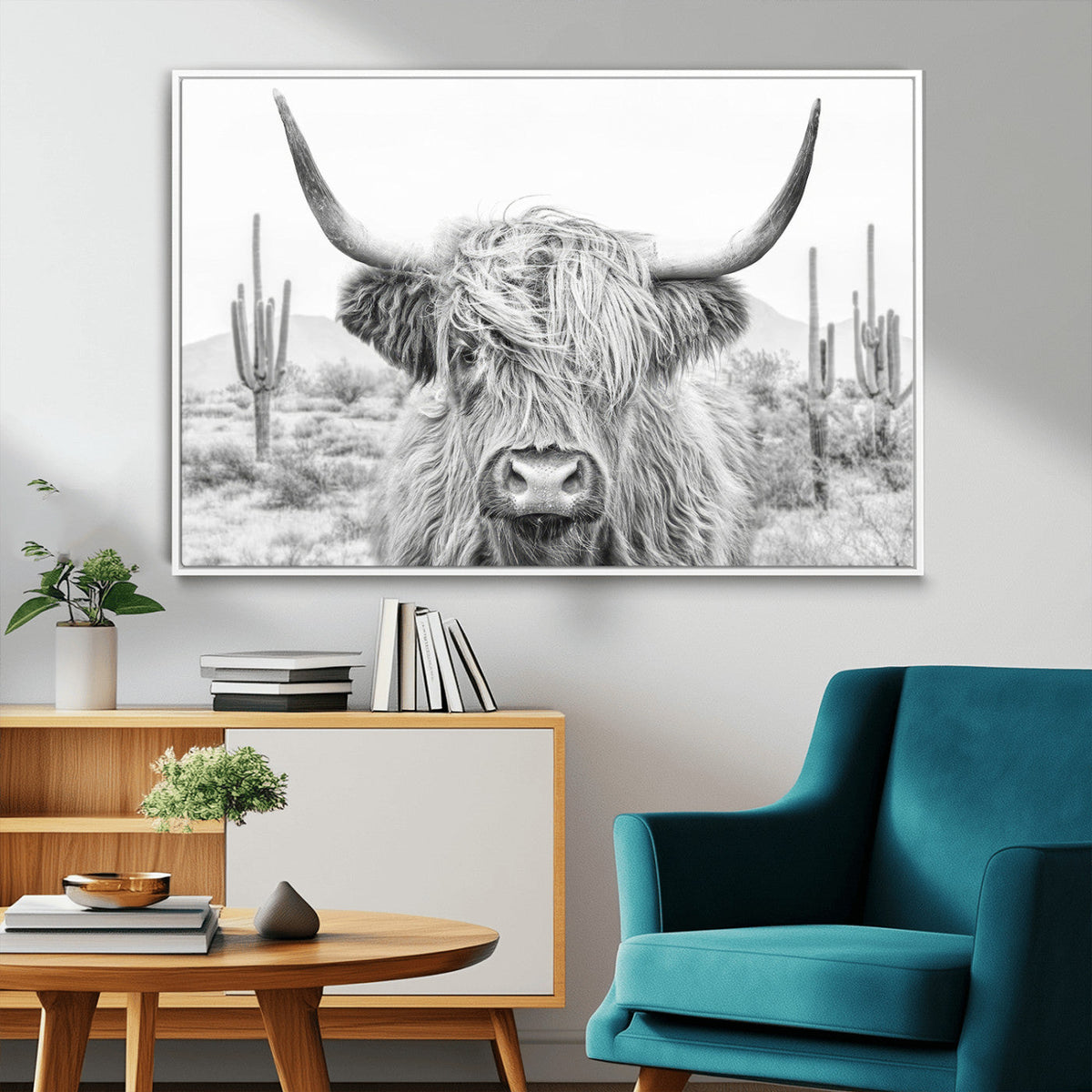 Rustic Charm, Cow Longhorn Black White Bighorn Wall Art