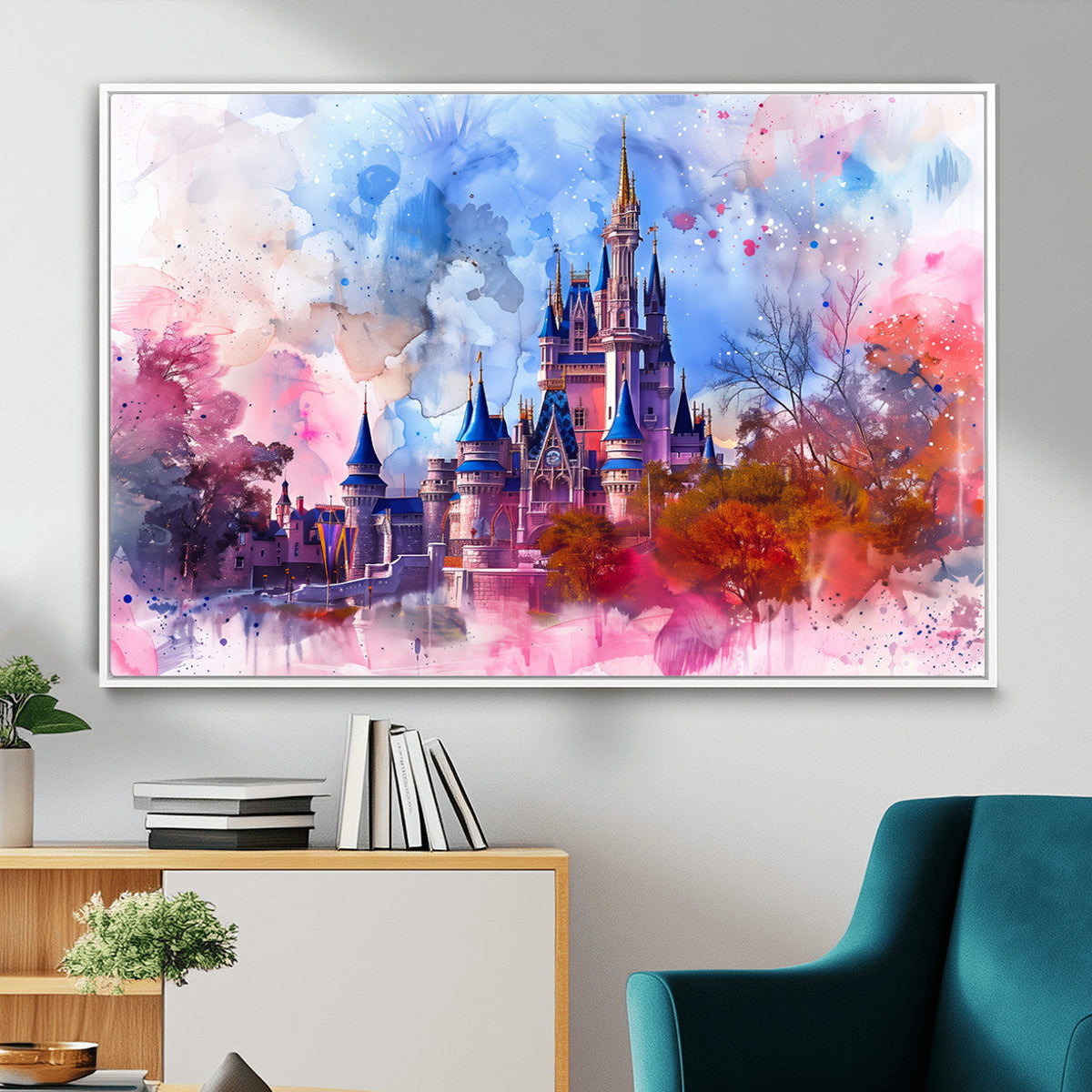 Disney Wall Art: Dreamy Watercolor Cinderella Castle Canvas Print